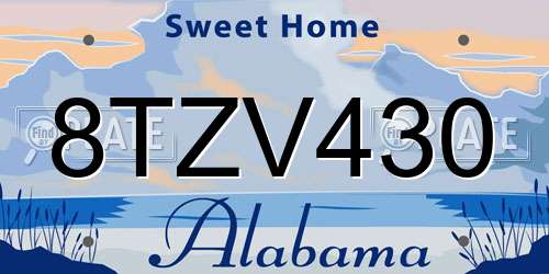 8TZV430 Alabama License Plate