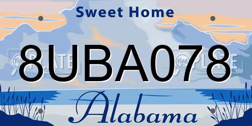 8UBA078 Alabama License Plate