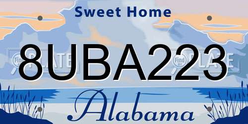 8UBA223 Alabama License Plate