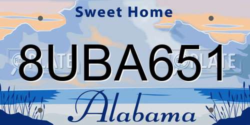 8UBA651 Alabama License Plate