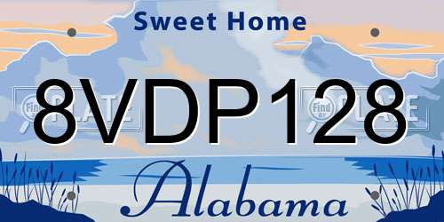 8VDP128 Alabama License Plate