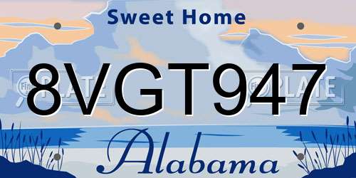 8VGT947 Alabama License Plate