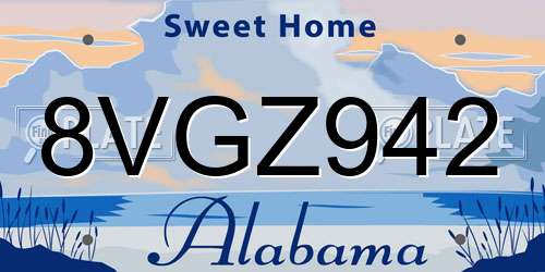 8VGZ942 Alabama License Plate
