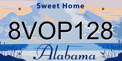 8VOP128 Alabama License Plate