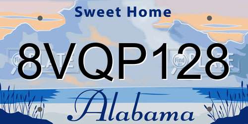 8VQP128 Alabama License Plate