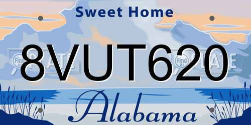 8VUT620 Alabama License Plate