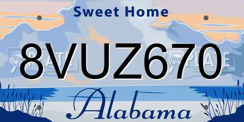 8VUZ670 Alabama License Plate