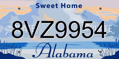8VZ9954 Alabama License Plate