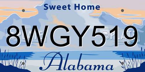 8WGY519 Alabama License Plate