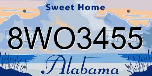 8WO3455 Alabama License Plate