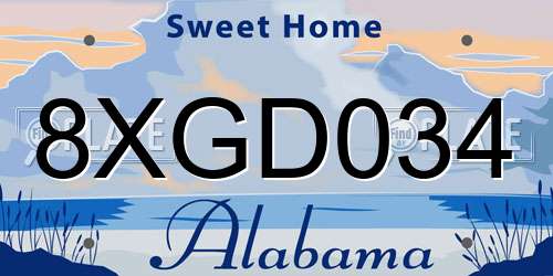 8XGD034 Alabama License Plate