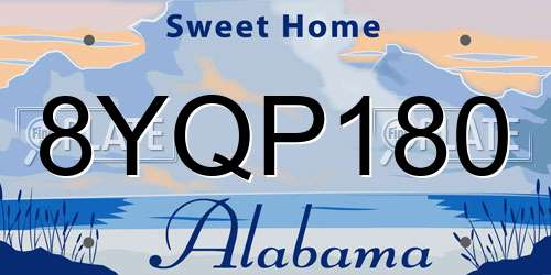 8YQP180 Alabama License Plate