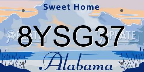8YSG37 Alabama License Plate