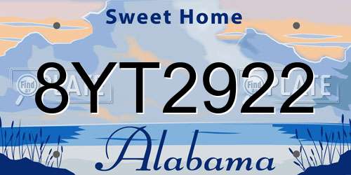 8YT2922 Alabama License Plate
