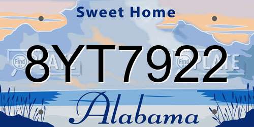 8YT7922 Alabama License Plate