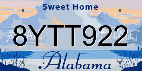 8YTT922 Alabama License Plate