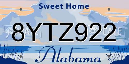 8YTZ922 Alabama License Plate