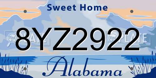 8YZ2922 Alabama License Plate