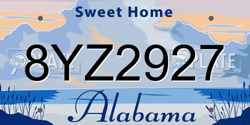 8YZ2927 Alabama License Plate
