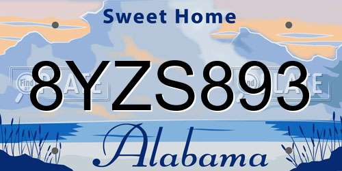 8YZS893 Alabama License Plate