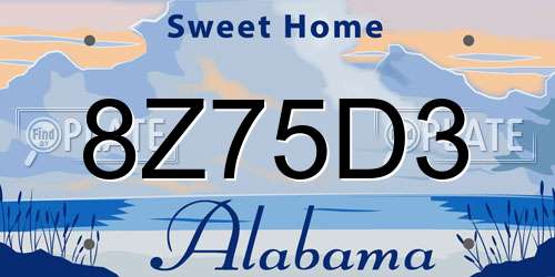 8Z75D3 Alabama License Plate