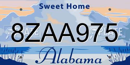 8ZAA975 Alabama License Plate