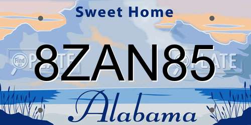 8ZAN85 Alabama License Plate