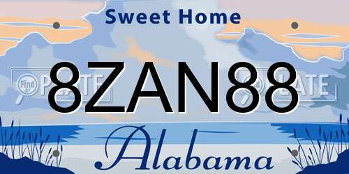 8ZAN88 Alabama License Plate