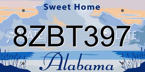 8ZBT397 Alabama License Plate