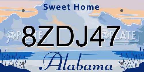 8ZDJ47 Alabama License Plate