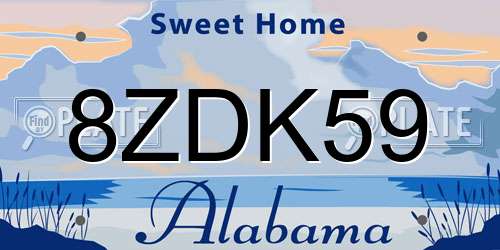 8ZDK59 Alabama License Plate
