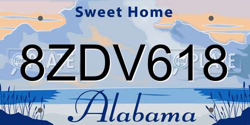 8ZDV618 Alabama License Plate