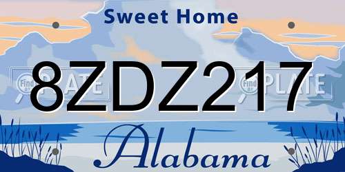 8ZDZ217 Alabama License Plate