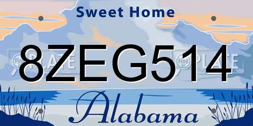 8ZEG514 Alabama License Plate