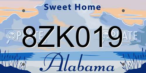 8ZK019 Alabama License Plate