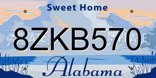 8ZKB570 Alabama License Plate
