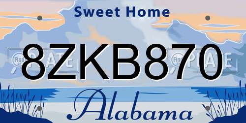 8ZKB870 Alabama License Plate