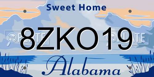 8ZKO19 Alabama License Plate