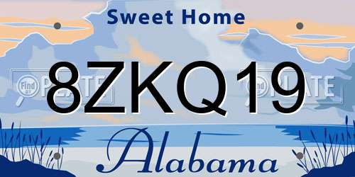 8ZKQ19 Alabama License Plate