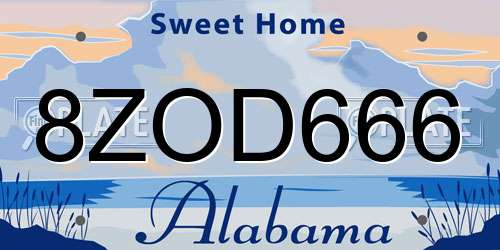 8ZOD666 Alabama License Plate
