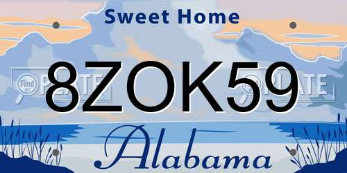 8ZOK59 Alabama License Plate