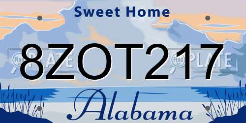 8ZOT217 Alabama License Plate