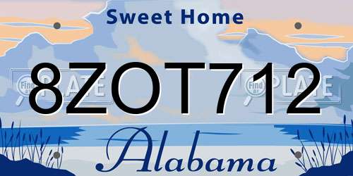 8ZOT712 Alabama License Plate