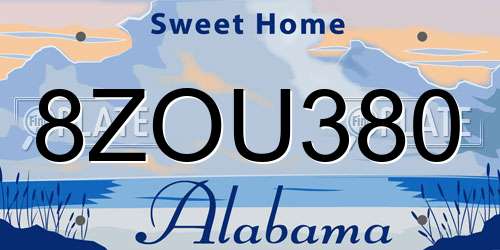 8ZOU380 Alabama License Plate