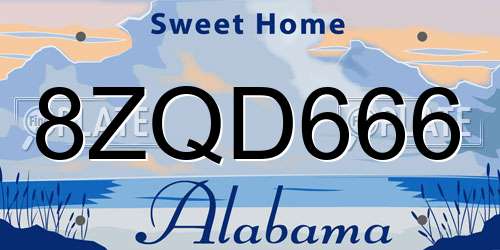 8ZQD666 Alabama License Plate