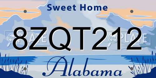 8ZQT212 Alabama License Plate