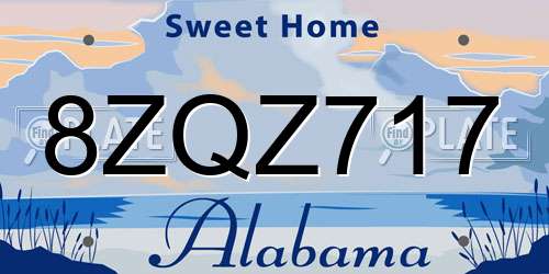 8ZQZ717 Alabama License Plate