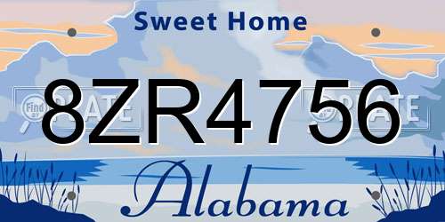 8ZR4756 Alabama License Plate