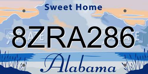 8ZRA286 Alabama License Plate