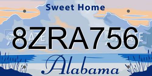 8ZRA756 Alabama License Plate